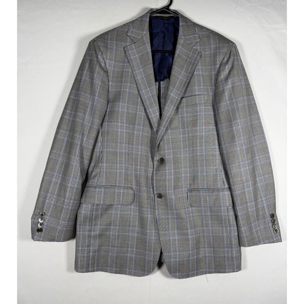 EUC Robert Talbott Loro Piana Wool Blazer Men's 40R Gray Blue Plaid Sport Coat